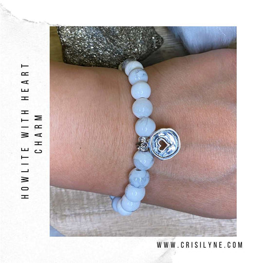 Howlite With Heart Charm Bracelets