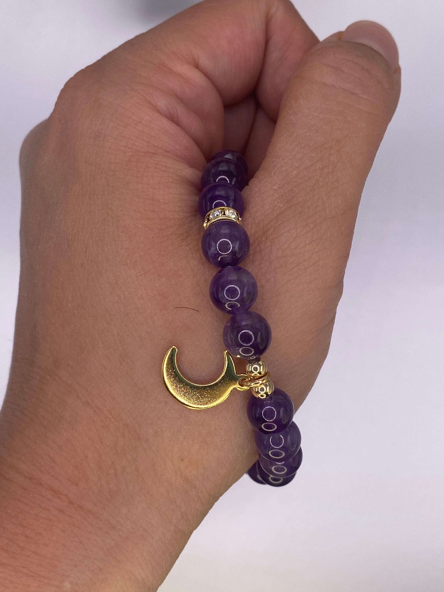 Amethyst Bracelet with Crescent Charm Purple Crystal Gemston