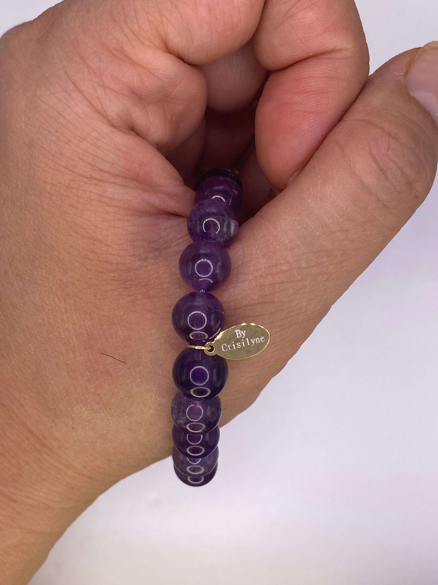 Amethyst Bracelet with Crescent Charm Purple Crystal Gemston