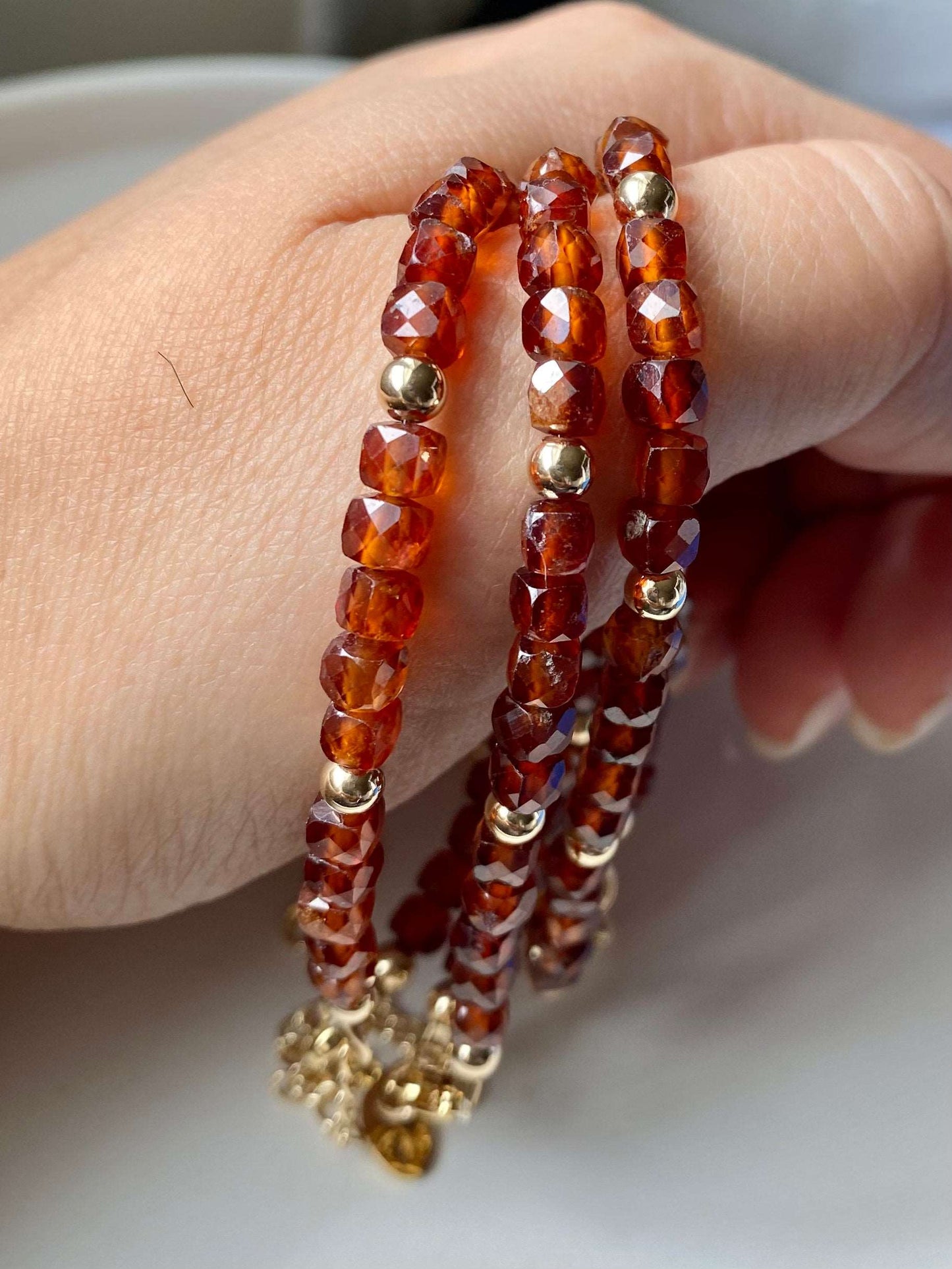 Sam - Handmade Orange Garnet Stone Bracelet