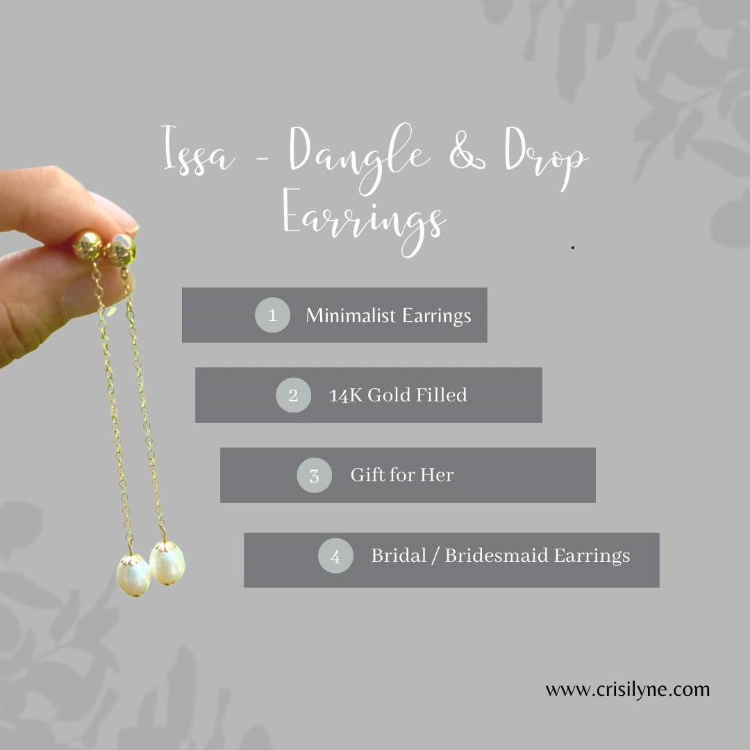 Issa - 14k Gold Filled Dainty Pearl Dangle and Drop Earrings
