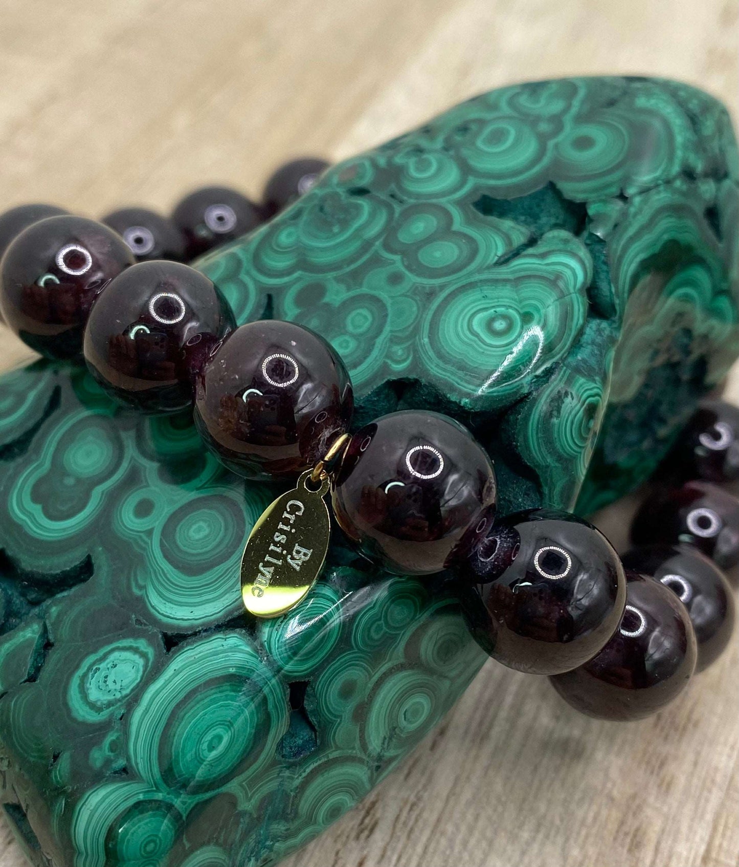 Emma - Red Garnet and Clear Quartz Beaded Bracelet