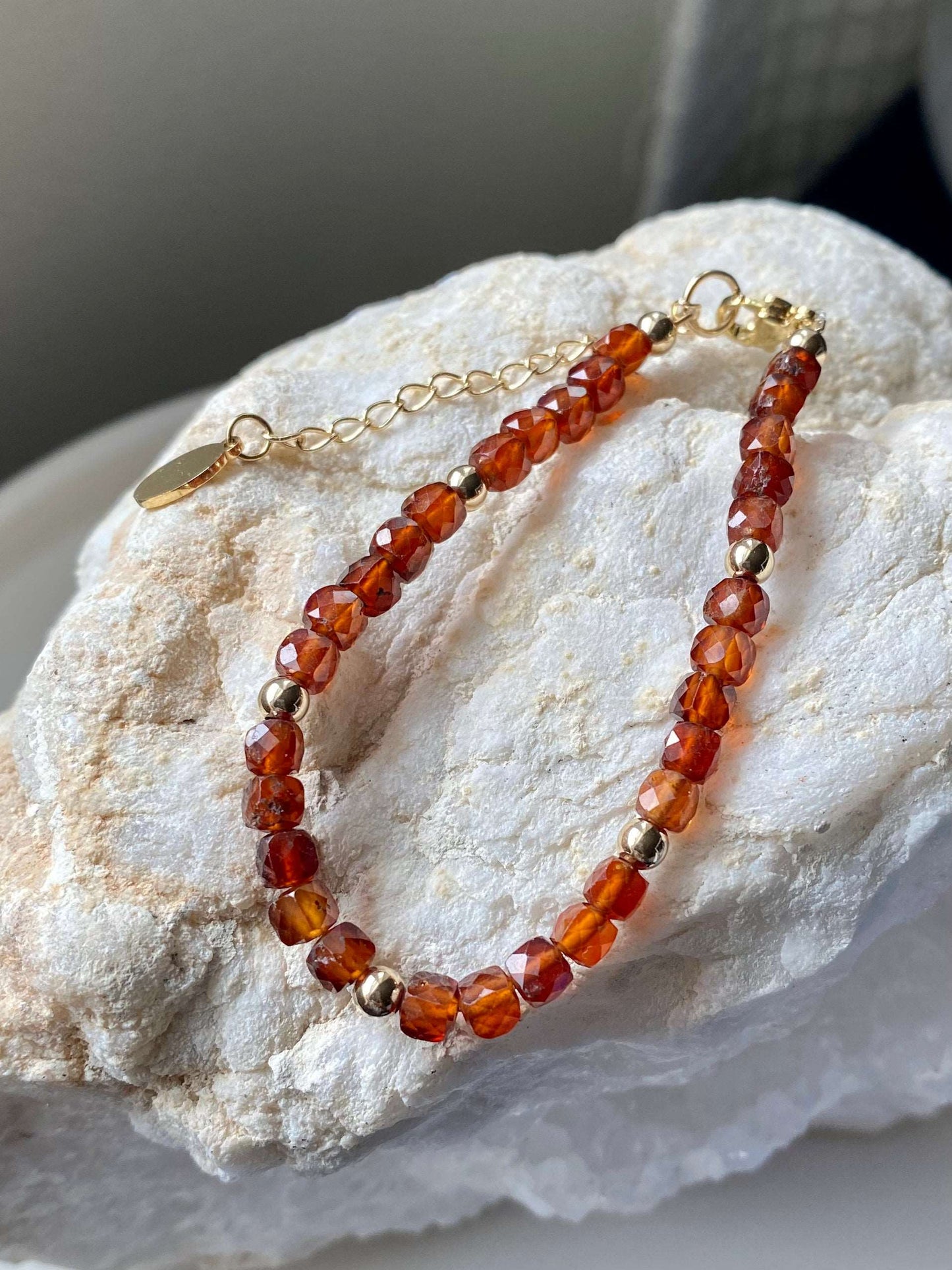 Sam - Handmade Orange Garnet Stone Bracelet