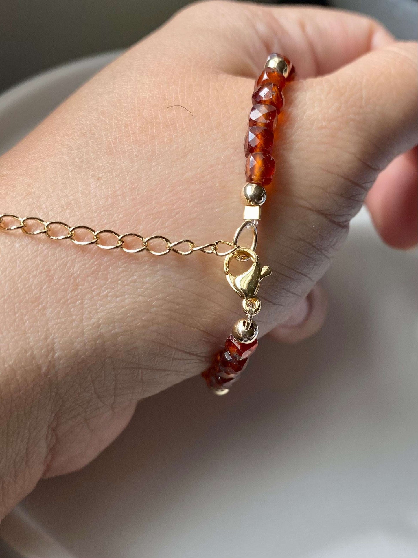 Sam - Handmade Orange Garnet Stone Bracelet