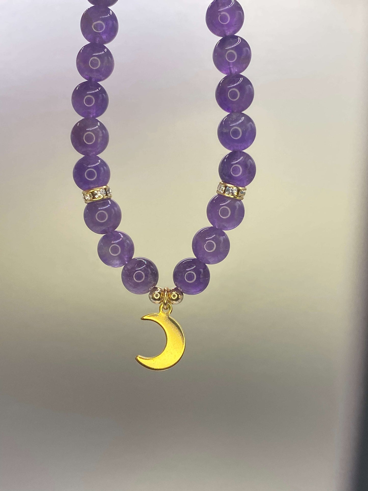 Amethyst Bracelet with Crescent Charm Purple Crystal Gemston