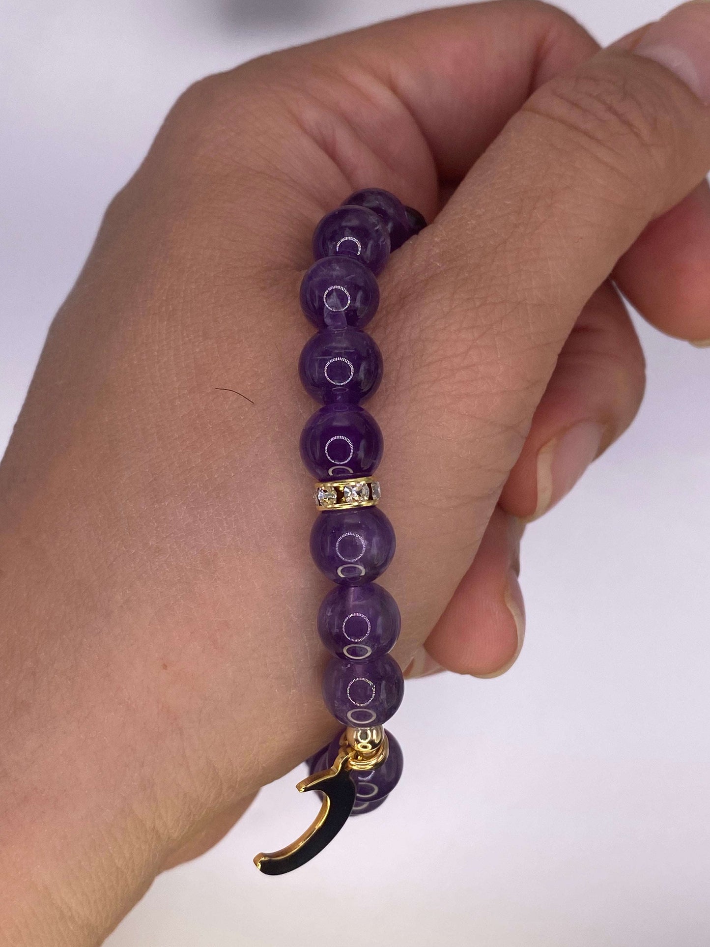 Amethyst Bracelet with Crescent Charm Purple Crystal Gemston