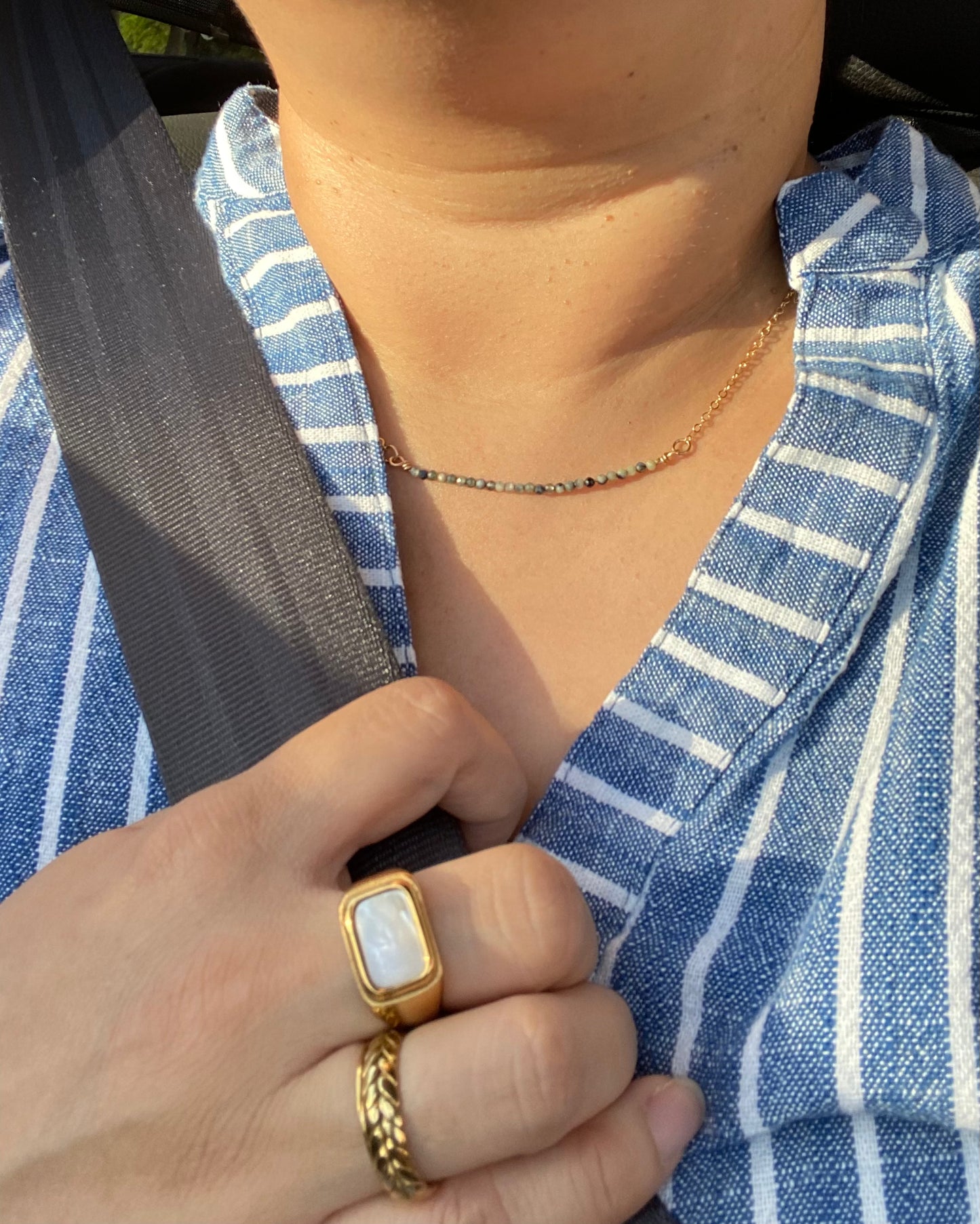 Sassy - Sapphire in 14k Gold Filled Bead Bar Necklace