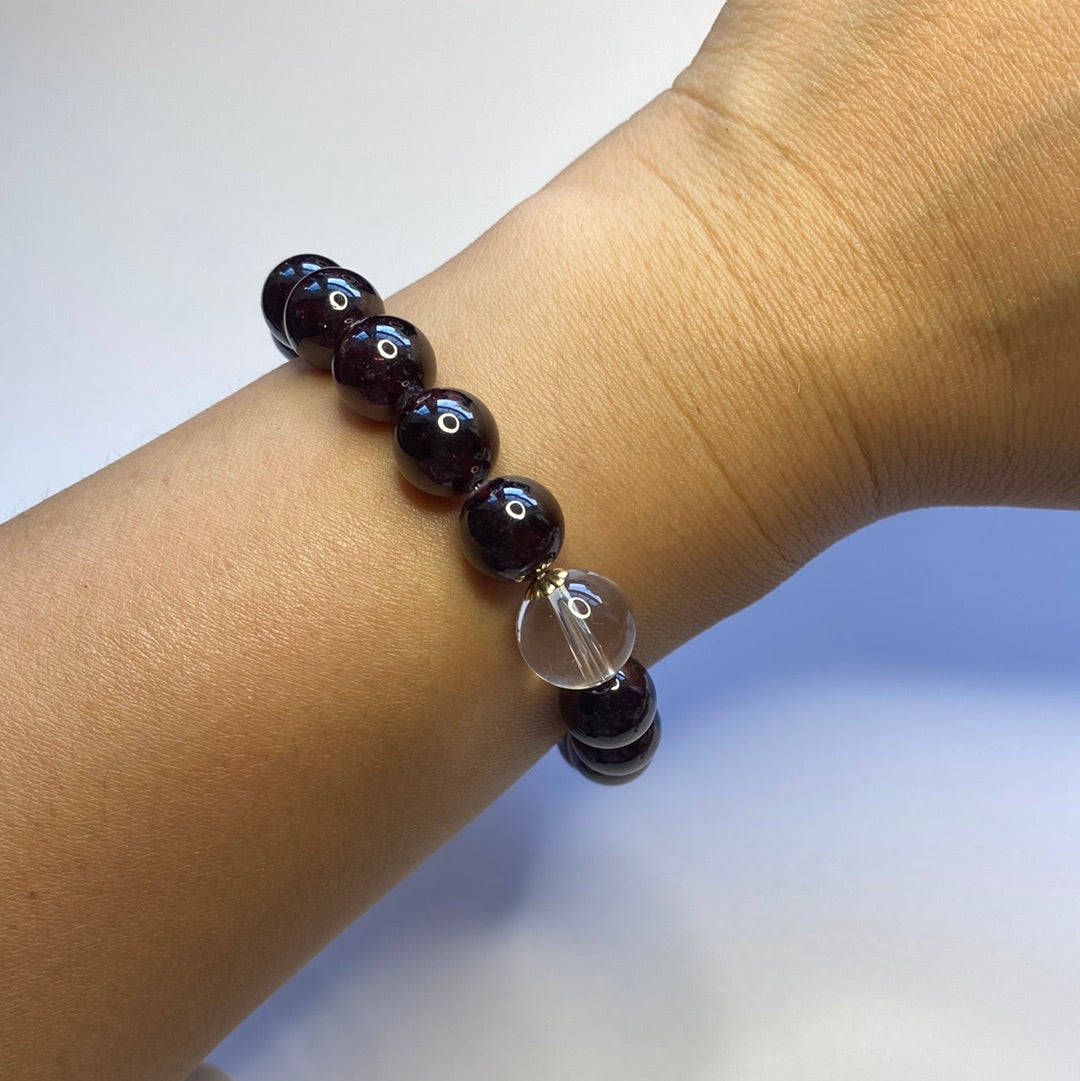 Emma - Red Garnet and Clear Quartz Beaded Bracelet