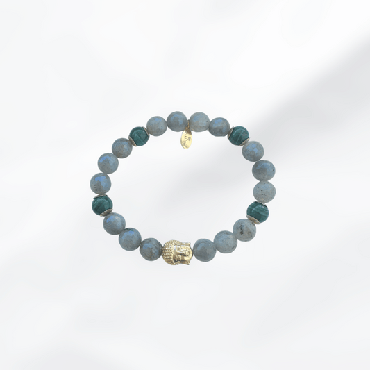 Malachite Buddha Bliss Bracelet — Rose Quartz or Labradorite