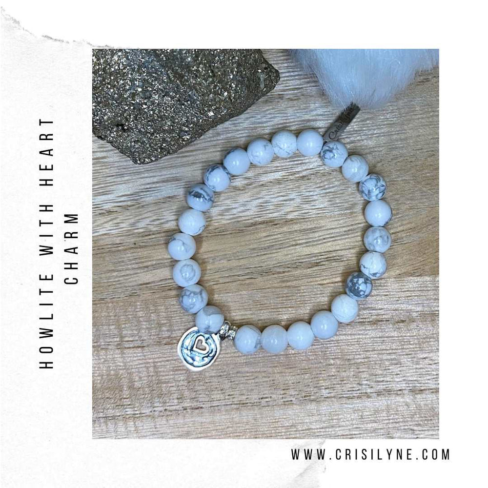 Howlite With Heart Charm Bracelets