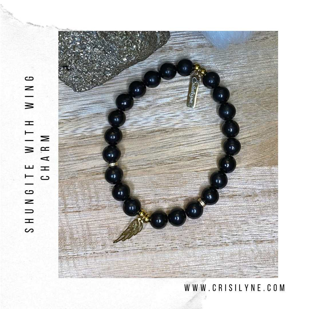 Shungite with Wing Charm Bracelets