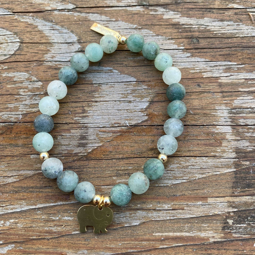 
                  
                    Matte Blue Green Quartz with Elephant Charm Bracelets
                  
                