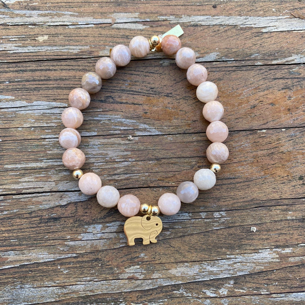 
                  
                    Peach Moonstone with Elephant Charm Bracelets
                  
                