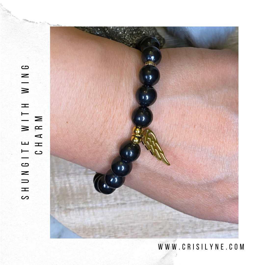 Shungite with Wing Charm Bracelets
