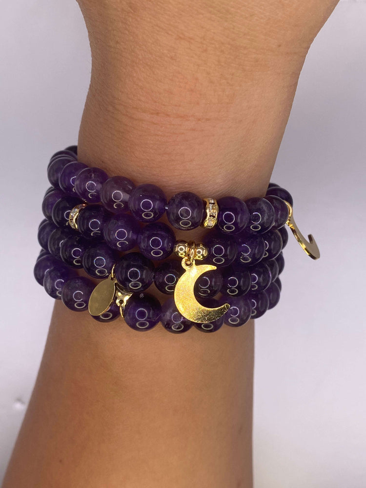 
                  
                    Amethyst Bracelet with Crescent Charm Purple Crystal Gemston
                  
                