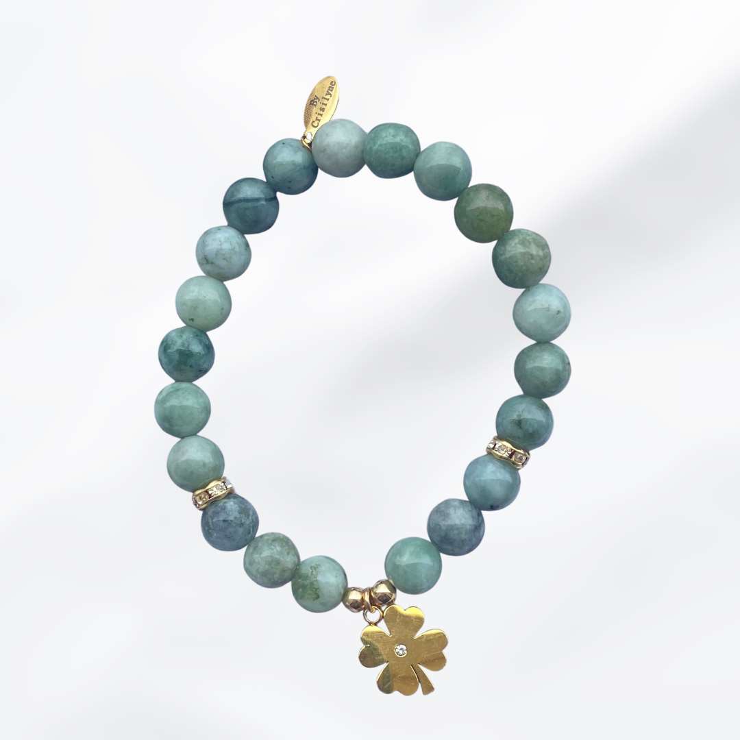 Burma Jade with Clover Leaf Charm Bracelets