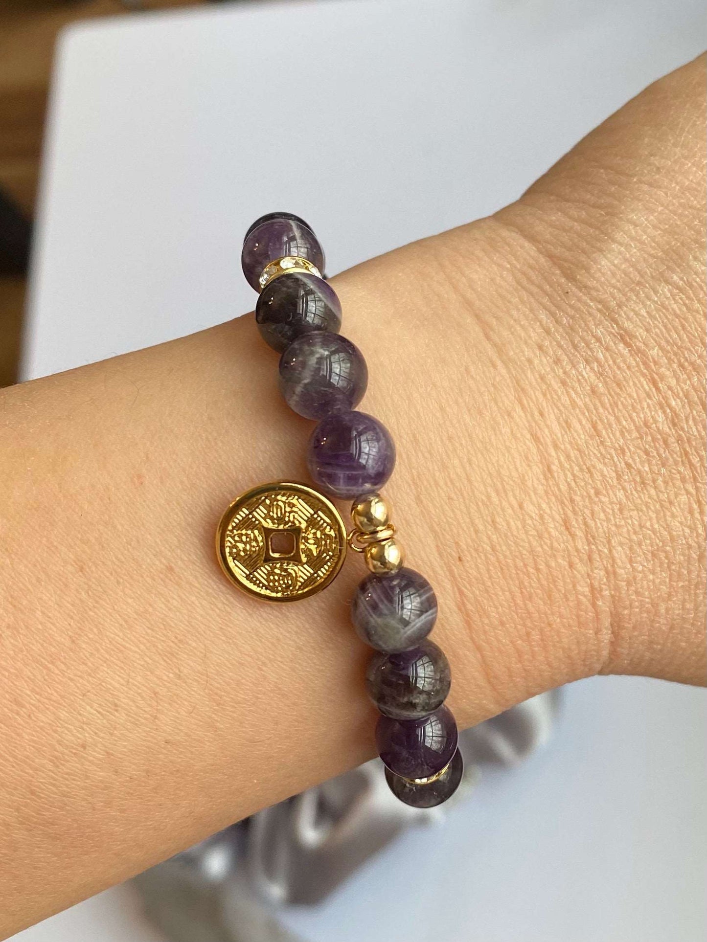 
                  
                    Handmade Natural Amethyst with Lucky Coin Bracelets
                  
                