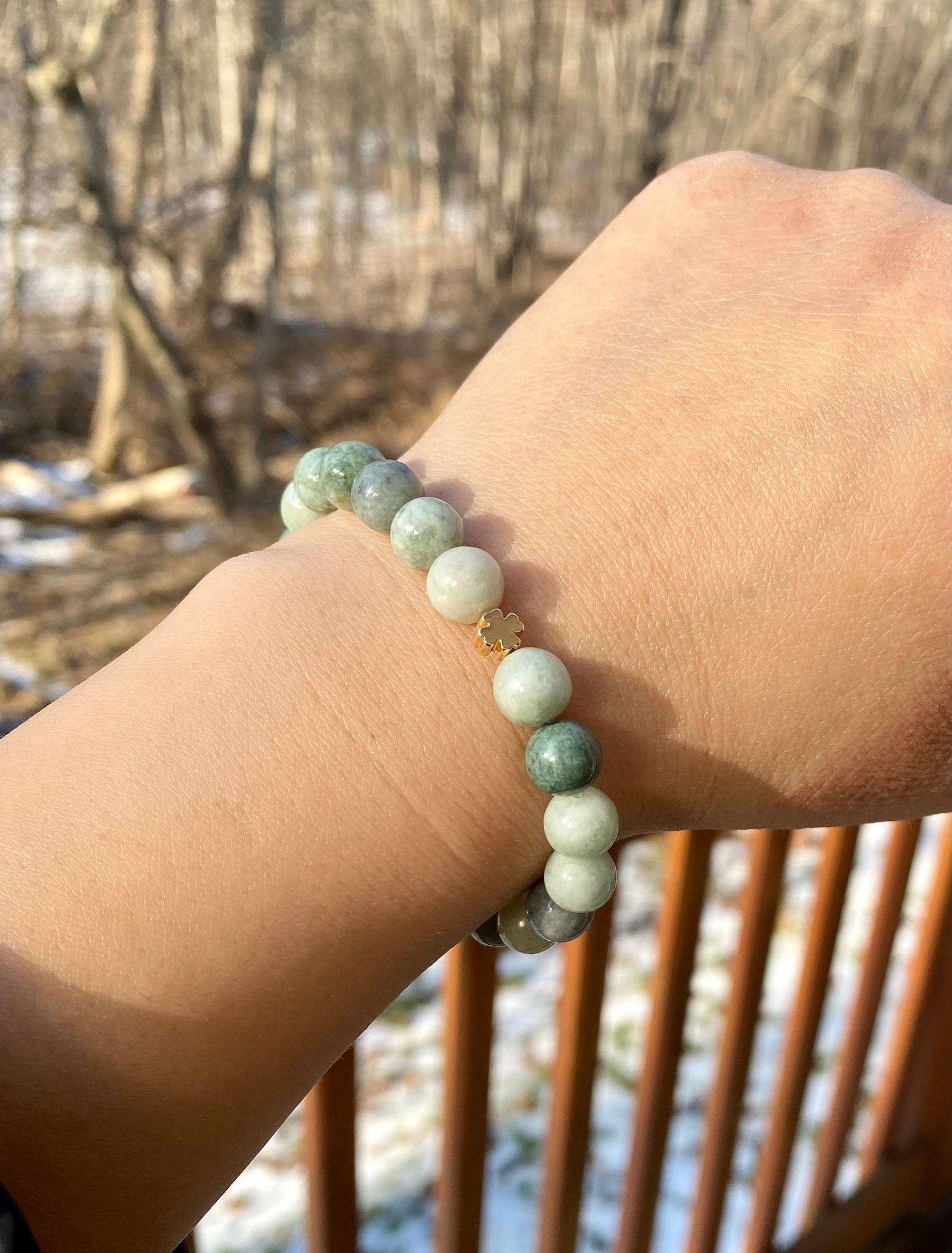 
                  
                    Bea - Burma Jade with Clover Leaf Spacer
                  
                