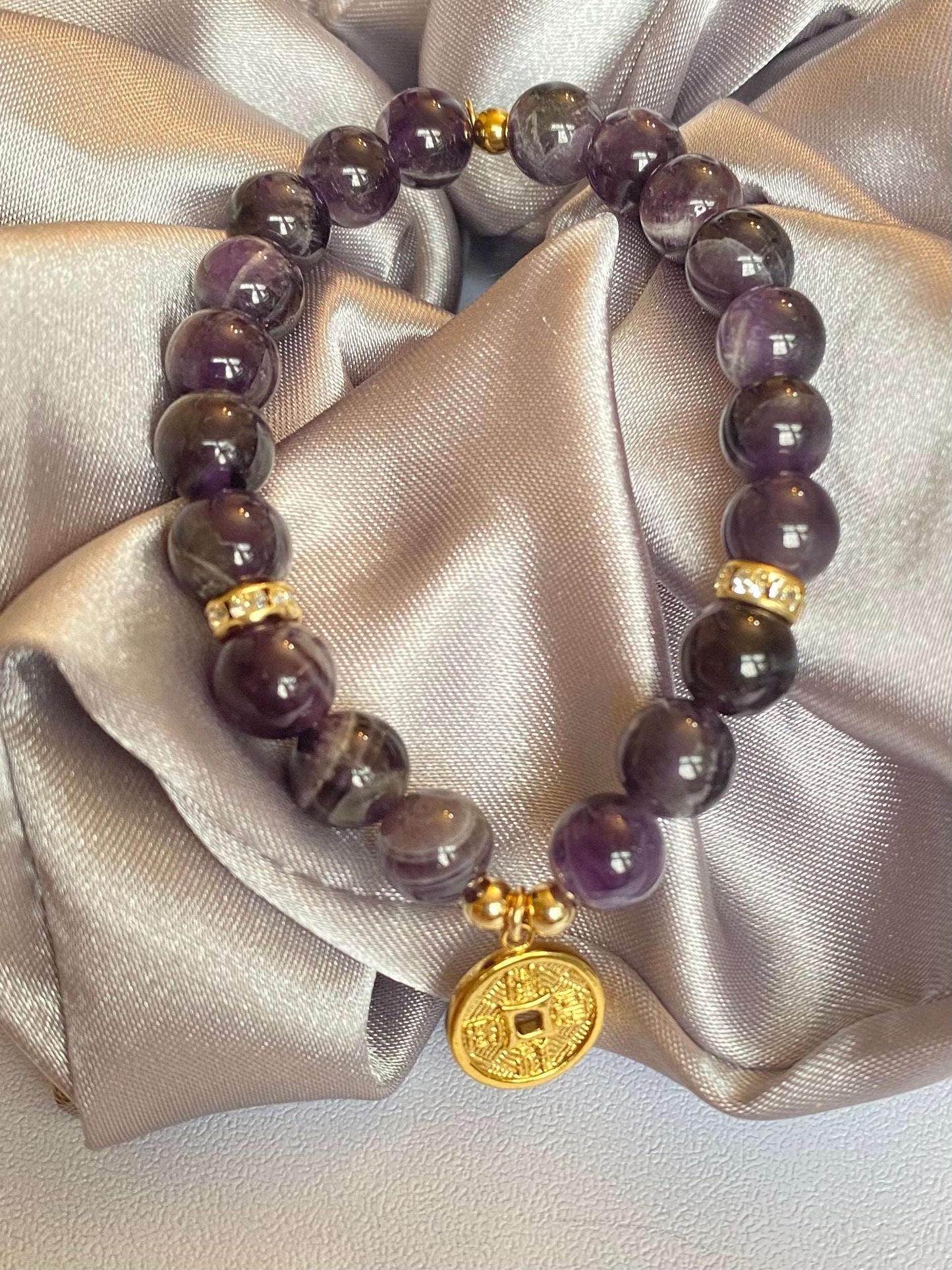 
                  
                    Handmade Natural Amethyst with Lucky Coin Bracelets
                  
                