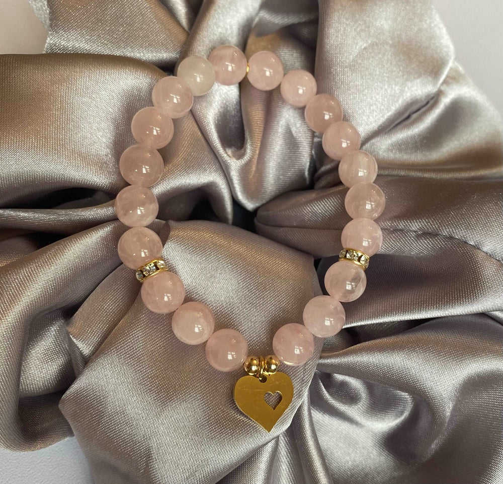 Rose Quartz with Heart Charm Bracelets