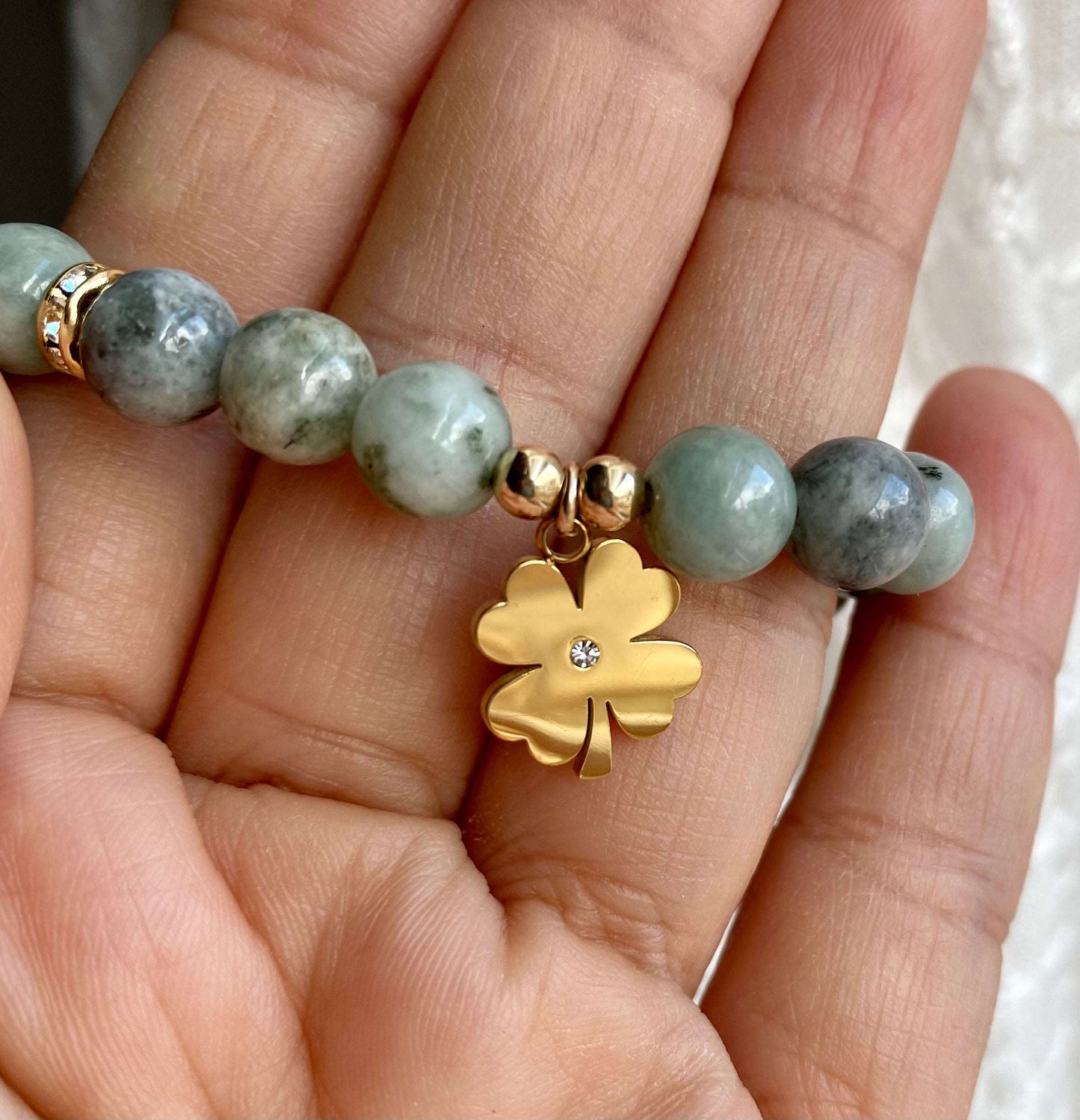
                  
                    Burma Jade with Clover Leaf Charm Bracelets
                  
                