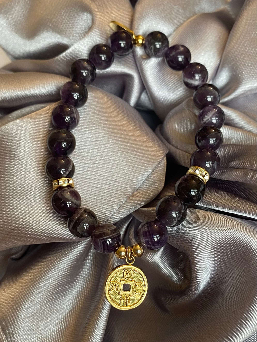 Handmade Natural Amethyst with Lucky Coin Bracelets
