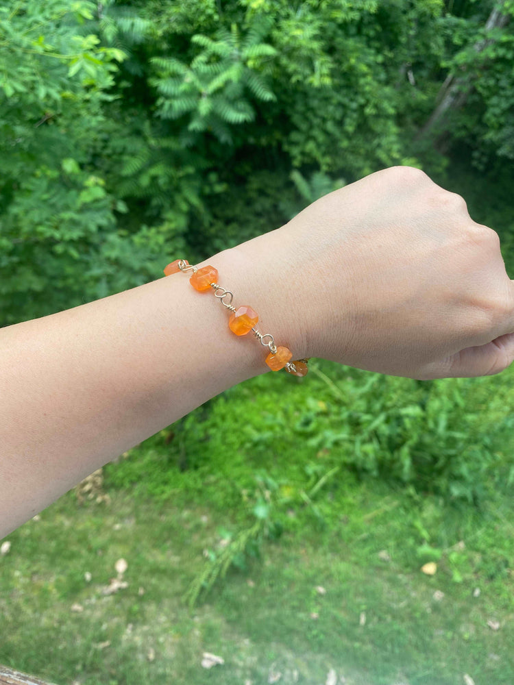 
                  
                    Eva - Orange Chalcedony 14k Gold Filled Wire Wrapped Bracelet
                  
                
