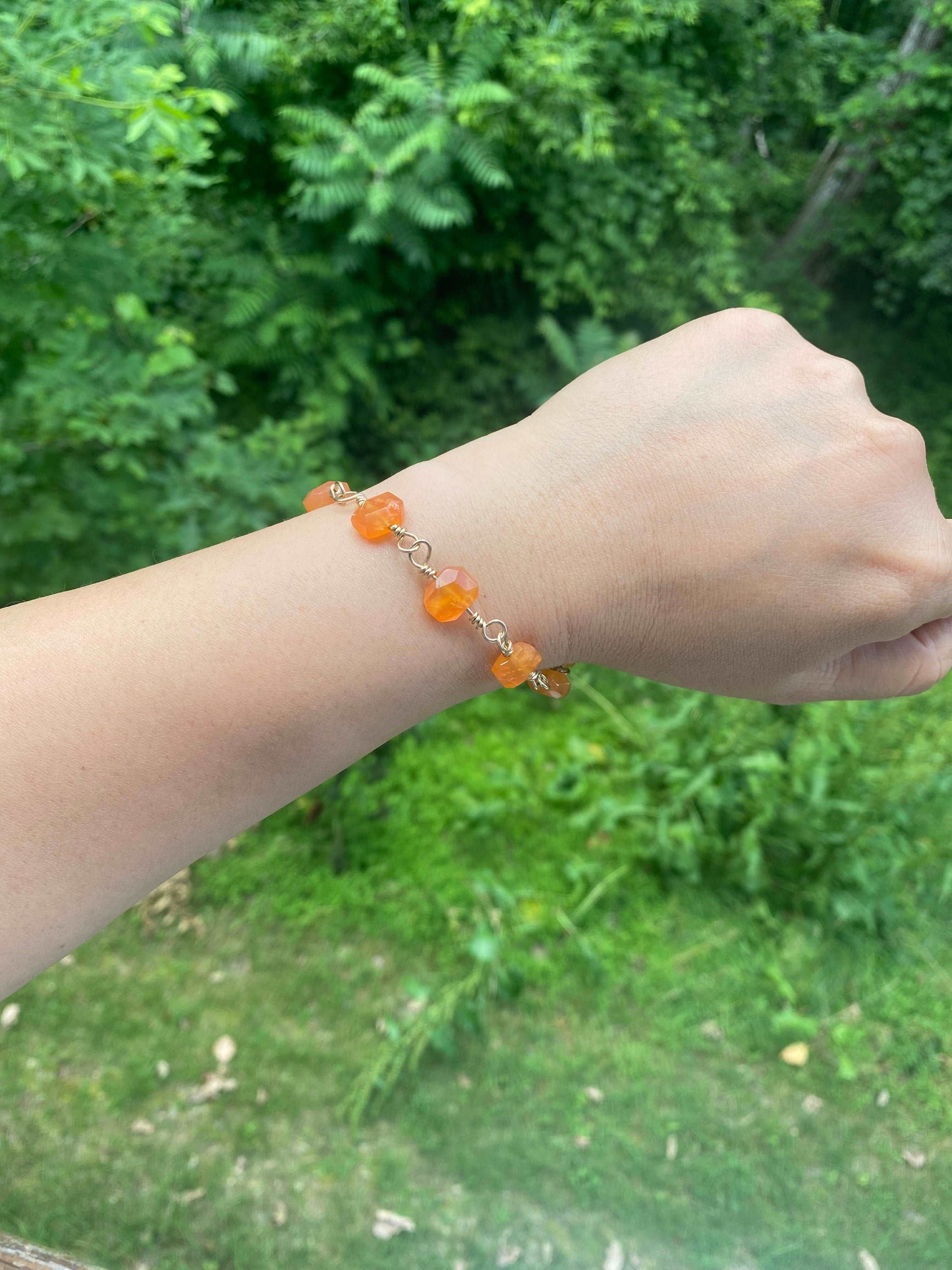 
                  
                    Eva - Orange Chalcedony 14k Gold Filled Wire Wrapped Bracelet
                  
                