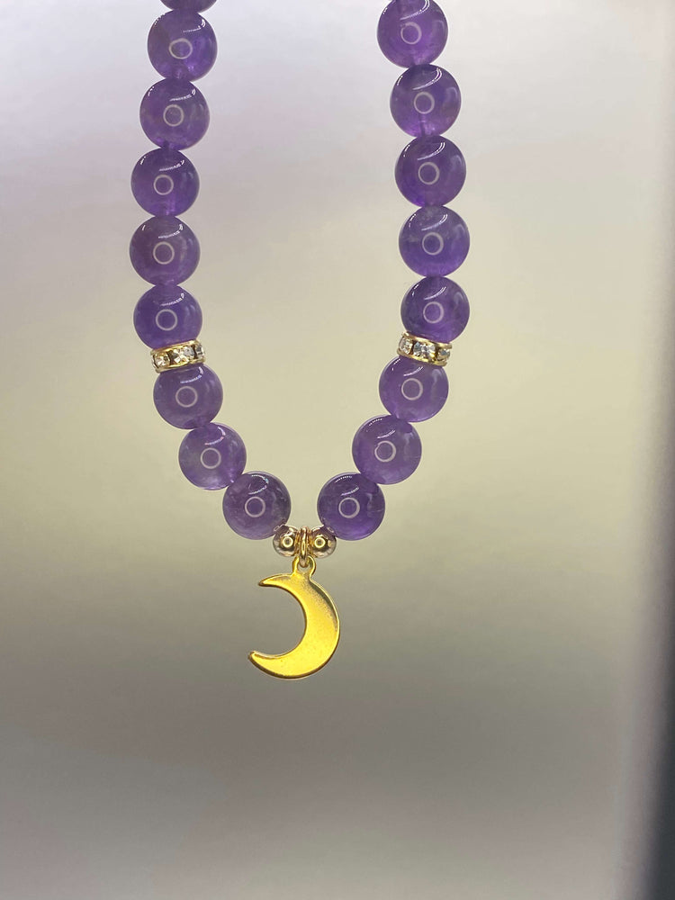 
                  
                    Amethyst Bracelet with Crescent Charm Purple Crystal Gemston
                  
                