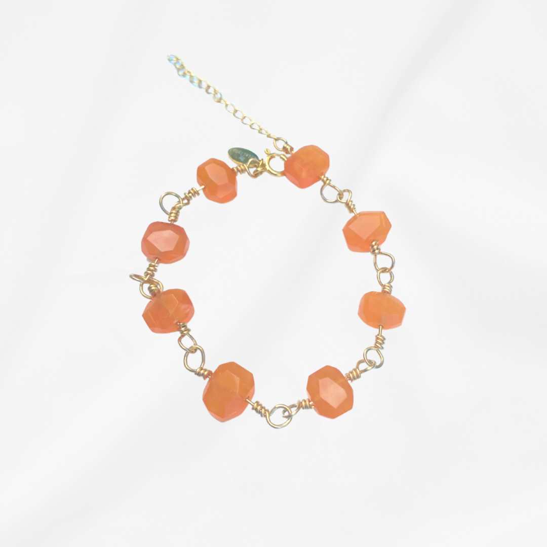 Eva - Orange Chalcedony 14k Gold Filled Wire Wrapped Bracelet