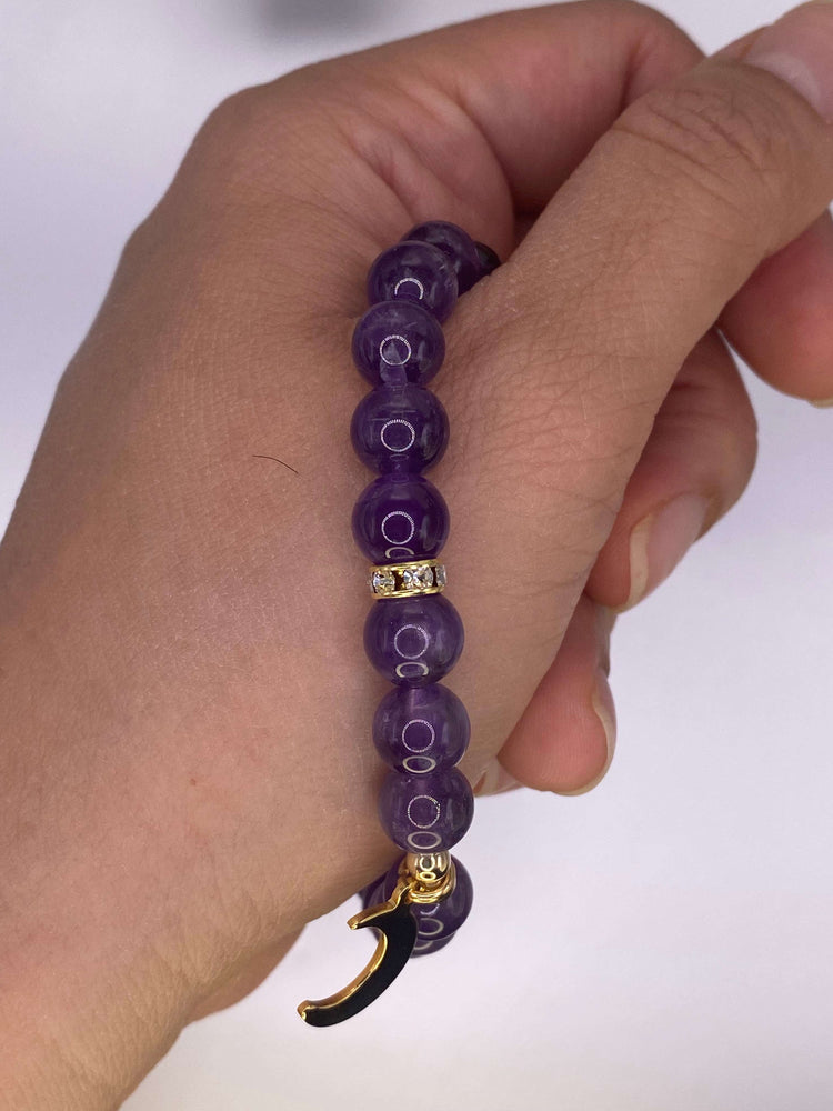 
                  
                    Amethyst Bracelet with Crescent Charm Purple Crystal Gemston
                  
                