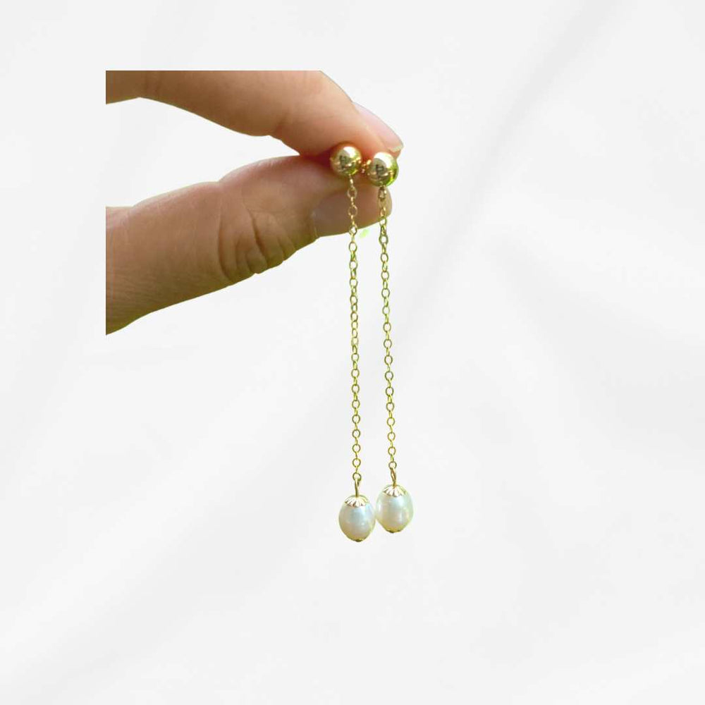 Issa - 14k Gold Filled Dainty Pearl Dangle and Drop Earrings