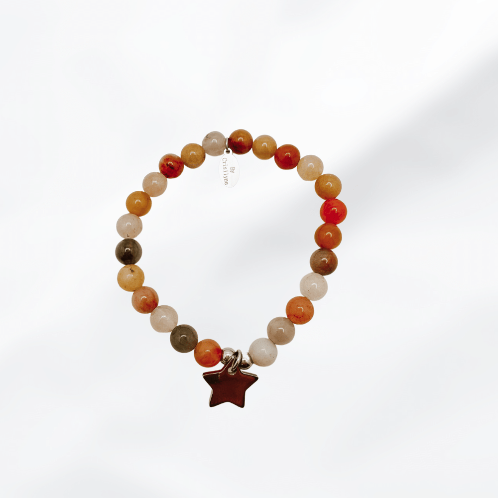 Kwai - Rainbow Jade Beaded Stretchable Bracelet with Stainless Steel Star Charm